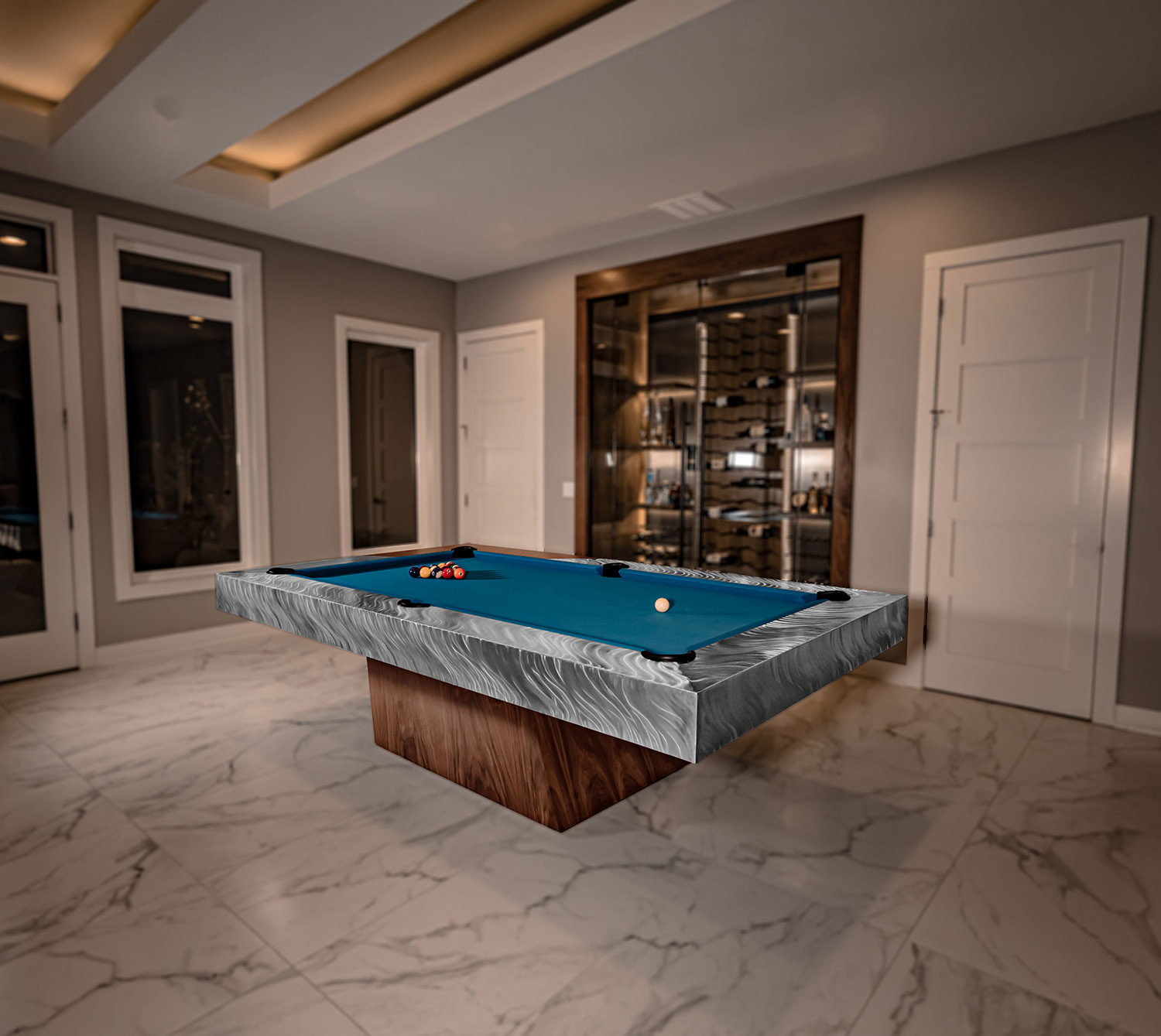 Optimus pool table styled in modern loft interior