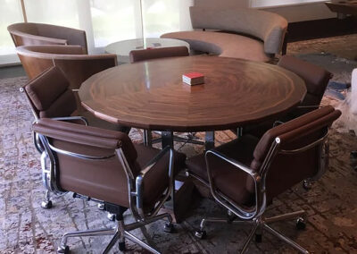 Round luxury card table with premium blue playing surface