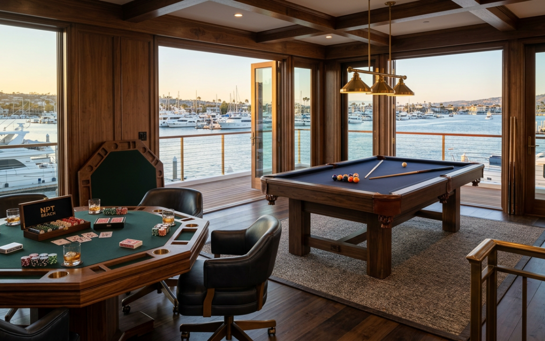 Convertible pool table with fully customizable neoprene poker overlay, numbered player sections, cards and chips
