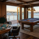 Convertible pool table with fully customizable neoprene poker overlay, numbered player sections, cards and chips