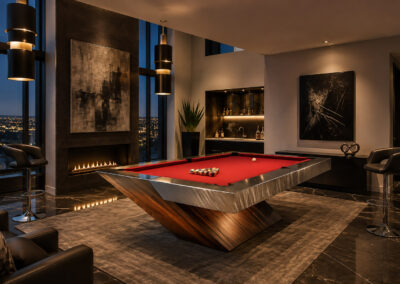 Brilliant Billiards Optimus custom pool table in a luxury game room