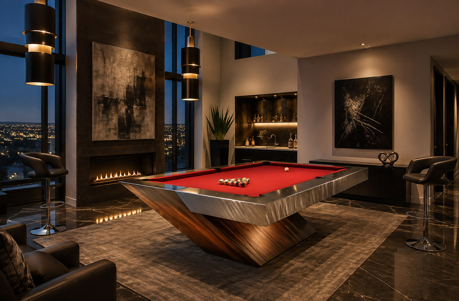 Brilliant Billiards Optimus custom pool table in a luxury game room