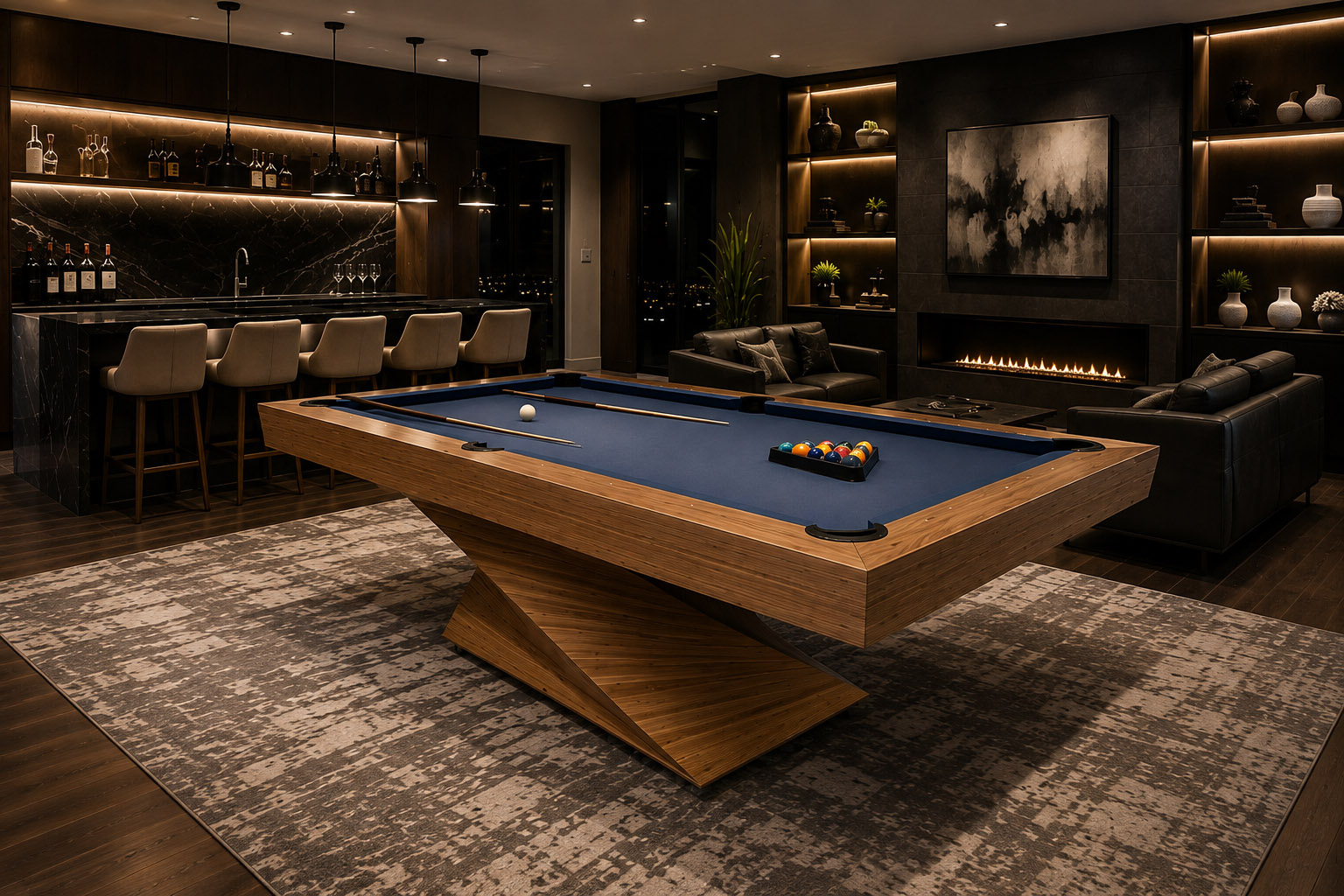 Portside luxury pool table with custom coastal-inspired design and premium finishes