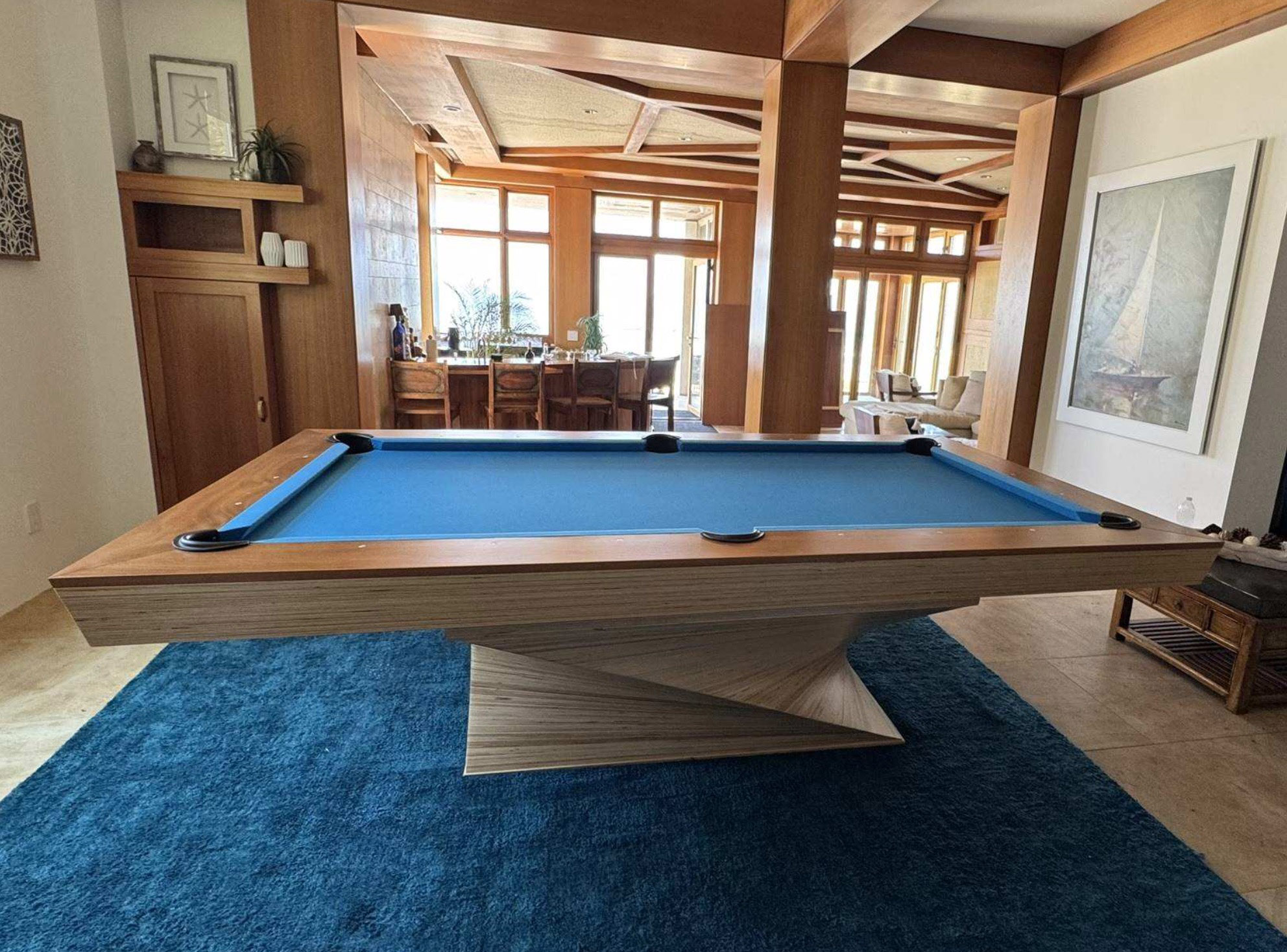 Front view of an installed Portside pool table