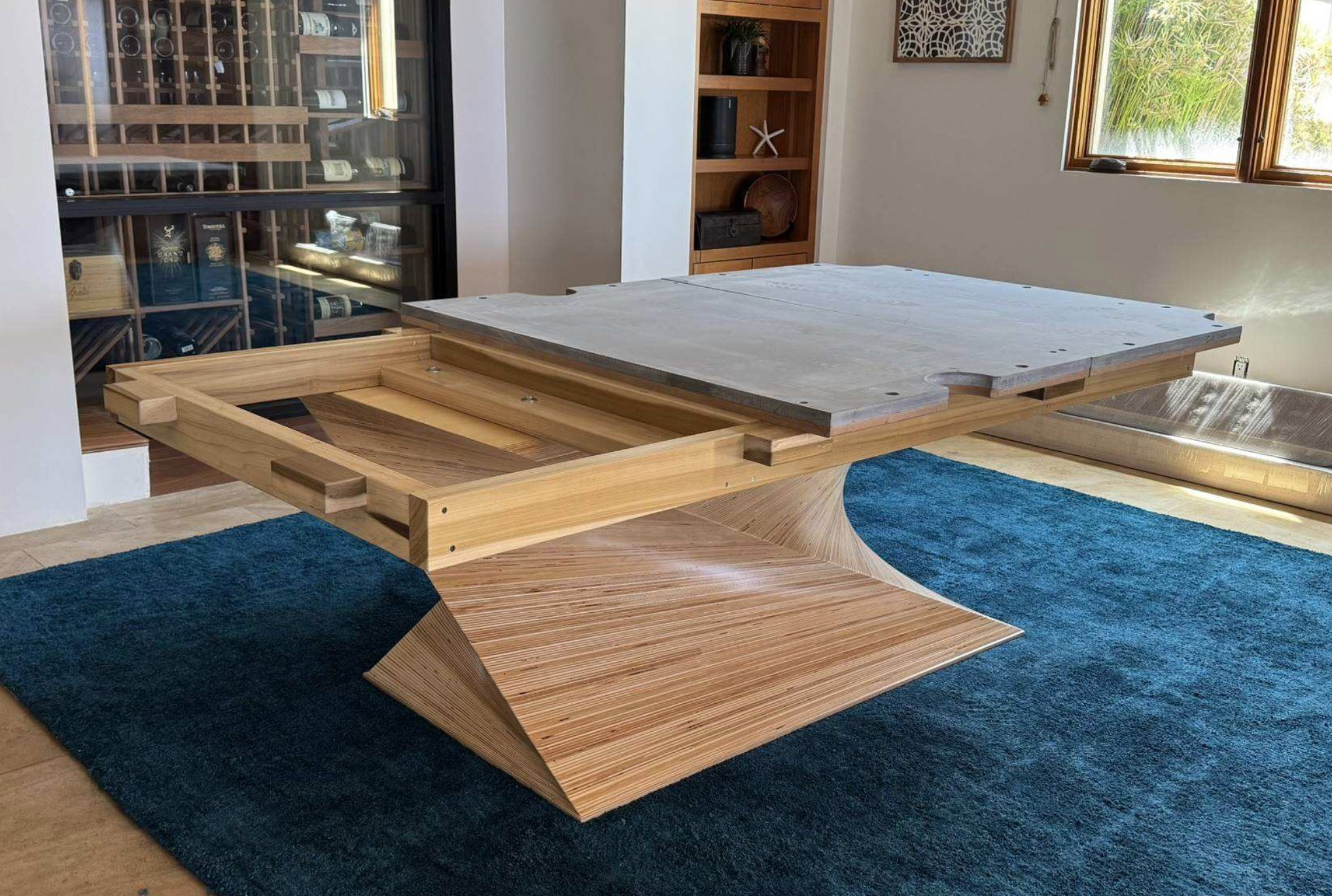 Portside wood frame and slate during assembly